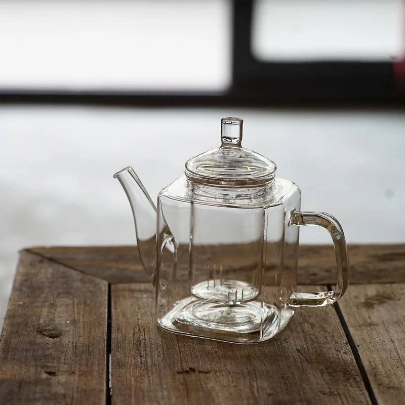 Japanese Style Handmade Heat Resistant Square Glass Teapot With Filter Liner Boiling Flower Tea Pot Kung FuTea Set Teaware images - 6