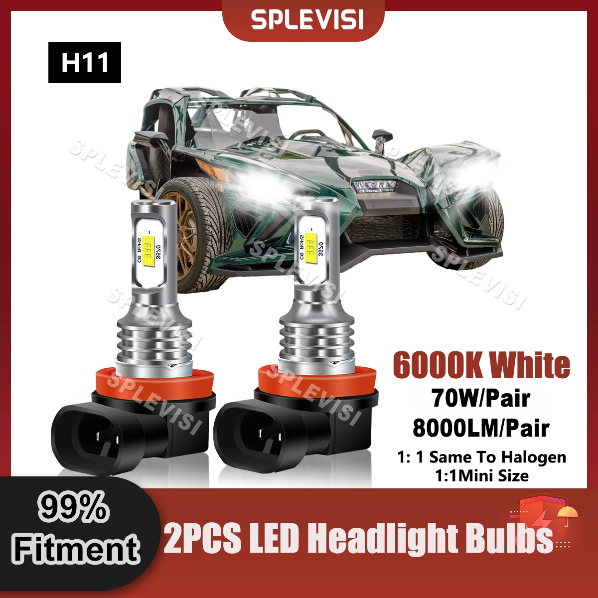 

SPLEVISI H11 Bulbs LED Headlight Bulbs 9V-24V CSP Chips Compatible For Polaris Slingshot Grand Touring LE 2018-2019