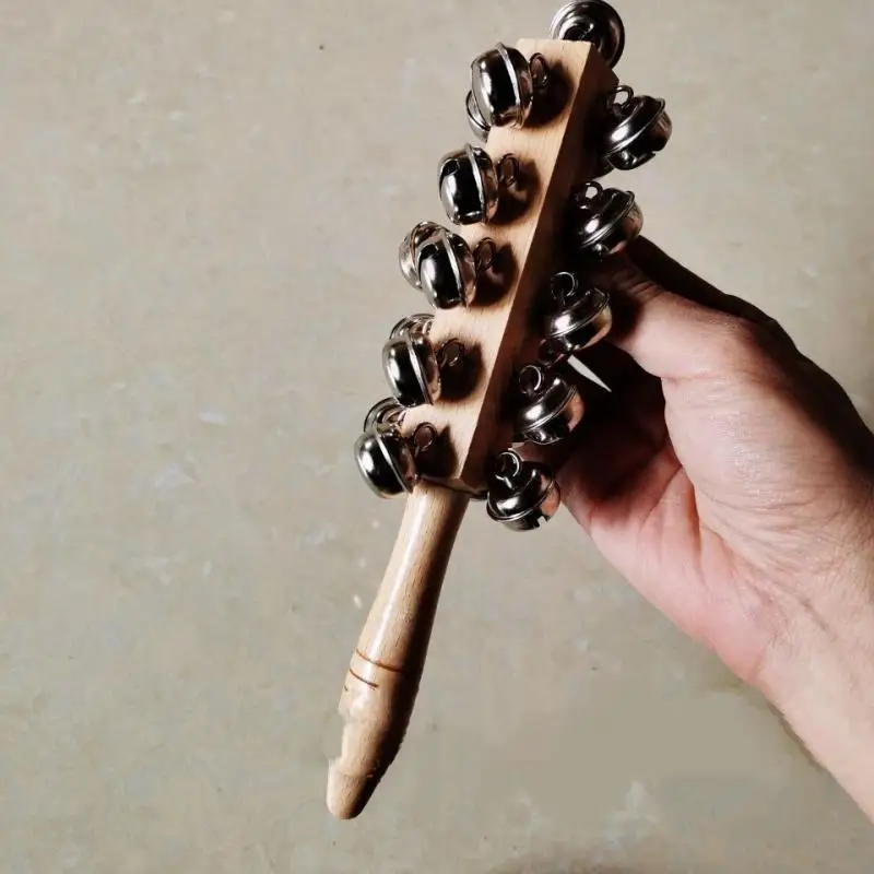 Rattle Held Bell Stick Wooden With 21 Metal Jingles Percussion Musical Toy Dance Party Rhythm Orff Musical Instrument