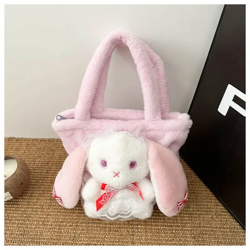 JIAERDI Sweet Cute Rabbit Shoulder Bag Women Kawaii Cartoon Animal Bow Handbag Ladies Casual Large Capacity Bucket Bag 2025 New
