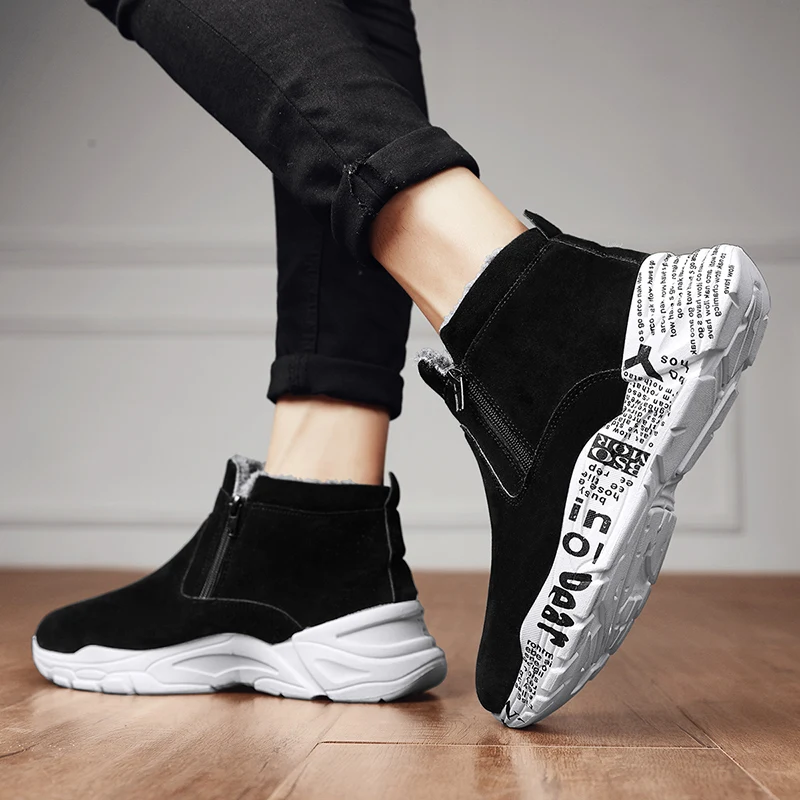 Men Boots Cotton Walking Shoes Outdoor Keep Warm Men's Sneakers Winter Snow Shoes Man Zipper Platform