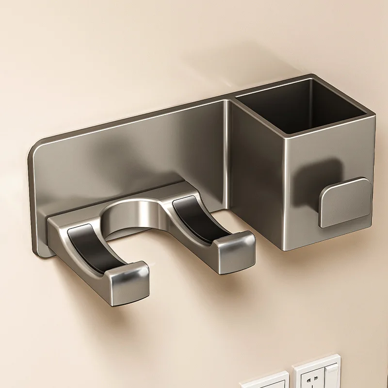 Wall Mounted Hair Dryer Holder Bathroom Shelves Shaver Hair Dryer Stand with Storage Box Toilet Organizers 3