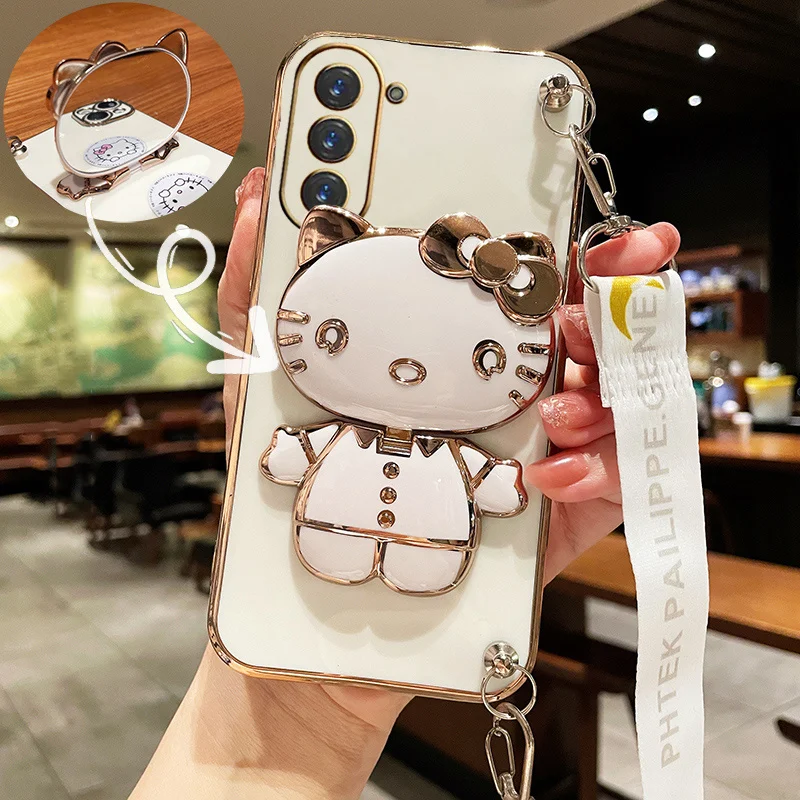 thumbnail image 1 of Hello Kitty Holder Bracelet Strap Lanyard Plating Phone Case For Samsung Galaxy A53 A73 A13 A23 A33 A12 A22 A32 A52 A52S A72 A04, 1 of 5