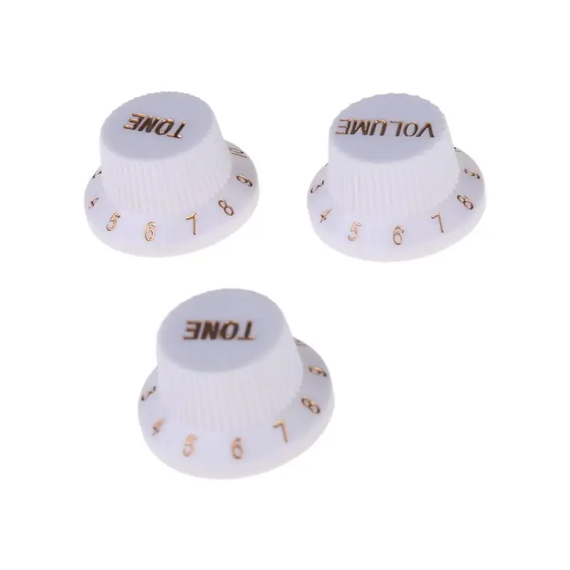 

1 Volume 2 Tone Control Knobs For Electric Guitar Bass FD ST Plastic White Golde R66E