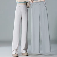 Off white Ice Silk Wide Legs Casual Pants for Women High Waist New Summer Thin Versatile Slimming Loose Straight Leg Long Pants - Image 2