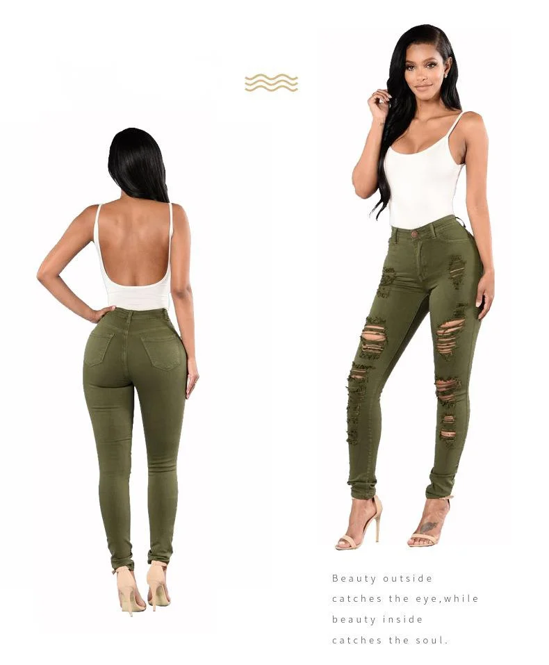 Dames jeans denim multicolour met distressed details_voghion.com