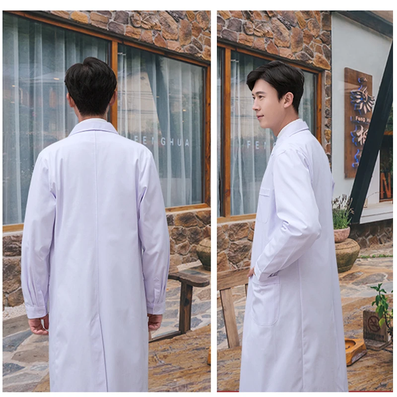 Men's Long Sleeve White Lab Coat – Professional Medical Uniform