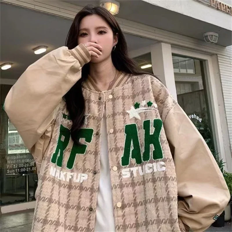 Spring Vintage Jacket Coat Women Harajuku Fashion College Uniform Baseball Jackets Female Oversized Streetwear Y2k 한국