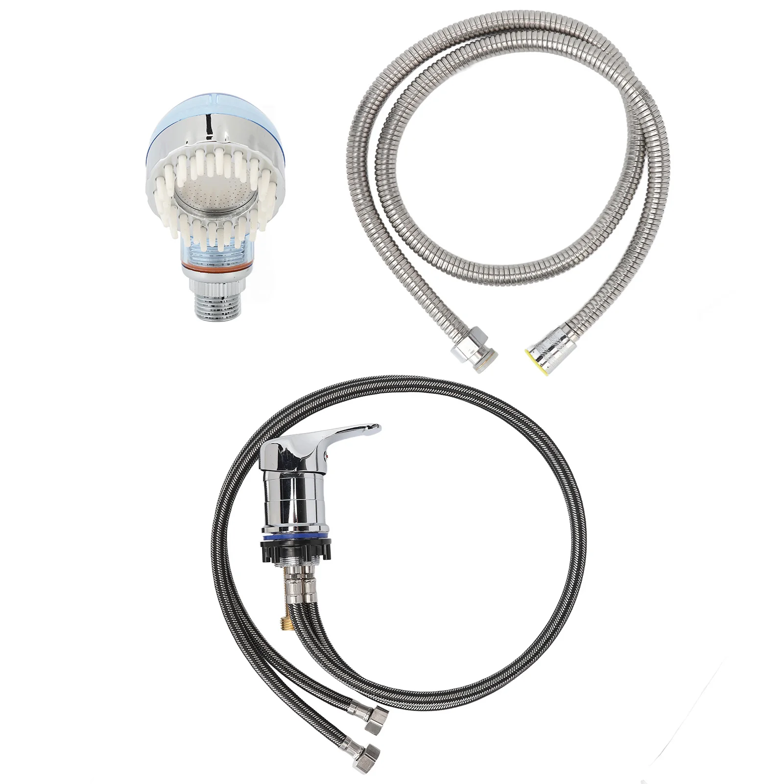 

Shampoo Bowl Faucet Kit Hot Cold Valve Shampoo Basin Faucet Sprayer Universal Fit Polished Portable with 120cm Hose for Salon