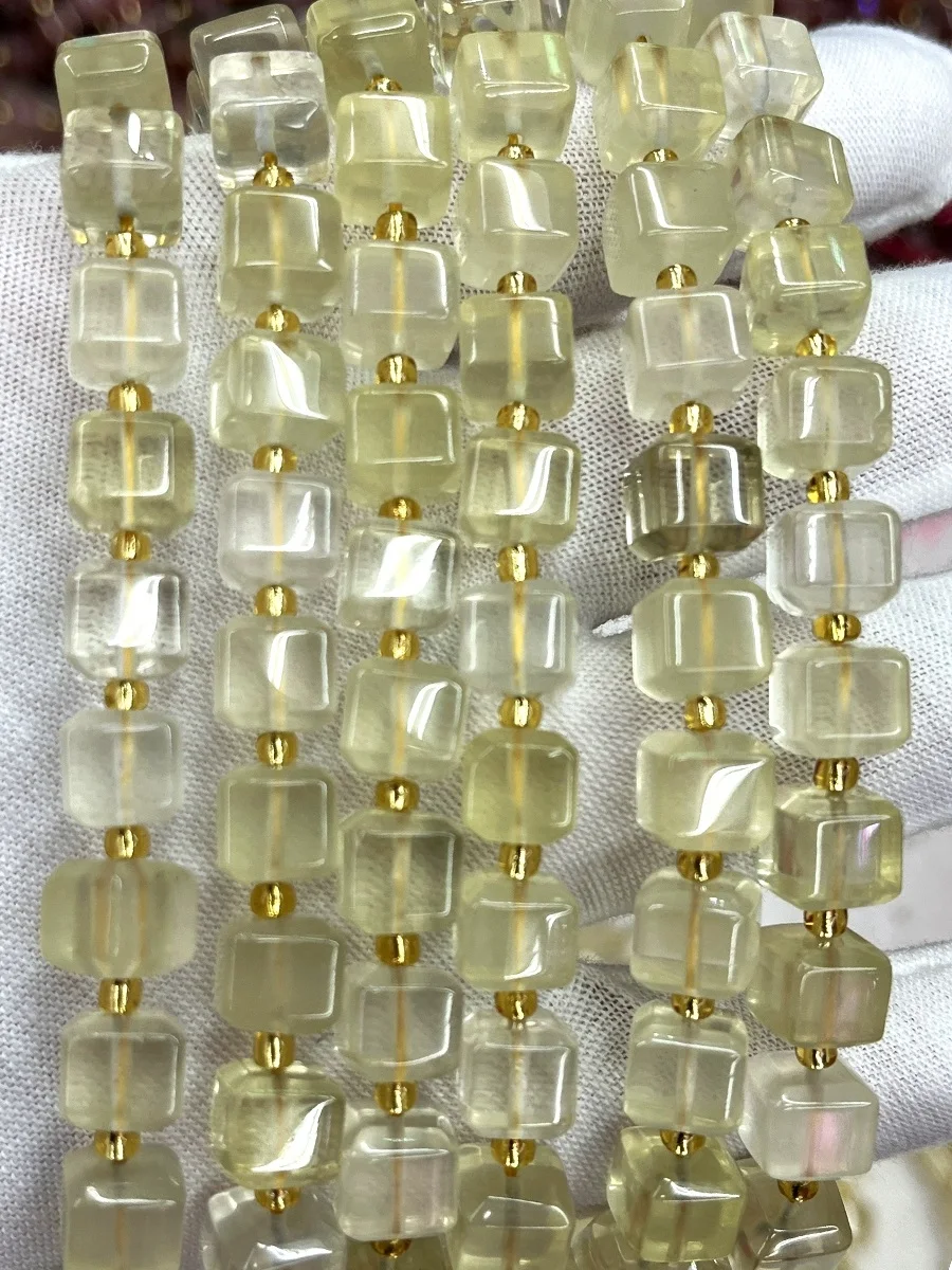Natural lemon crystal loose bead square For Jewelry Making DIY Necklace Bracelet 15'' 8mm