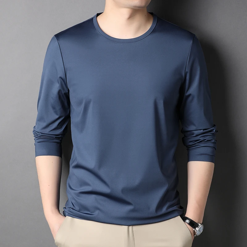 

Seamless Long Sleeve Men's T-shirts High Quality Solid Color Round Collar Casual Male T-shirts Simple Classics Man Tees