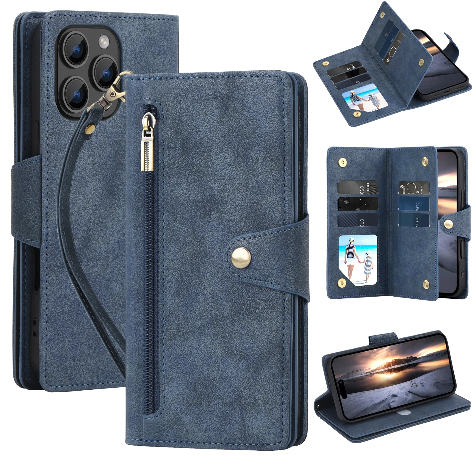 Leather Wallet Case with Multi-Card Slots and Kickstand