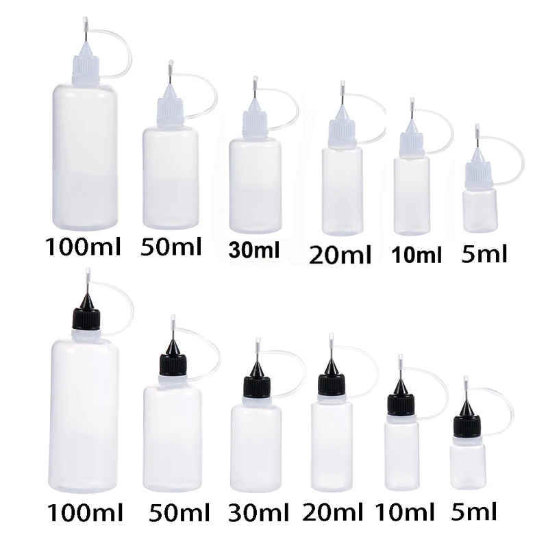 5PCS 3ml-120ml Plastic Squeezable Needle Bottles Eye Liquid Dropper Sample Drop Can Be Glue Ink Applicator Refillable Containers 5