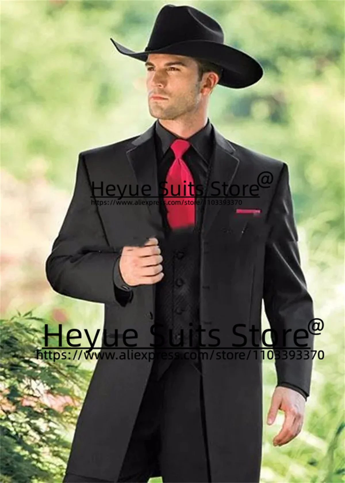 Black Long Classic Suits For Men Slim Fit Notched Lapel Groom Formal Tuxedos 3 Pieces Sets Business Male Blazer Costume Homme