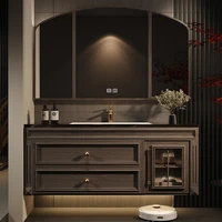 อ่างล้างหน้าห้องน้ําห้องน้ําตู้VINTAGE Vanityกระจกห้องน้ําตู้แต่งหน้าไม้เป็นสินค้าที่Toiletteเฟอร์นิเจอร์ 4