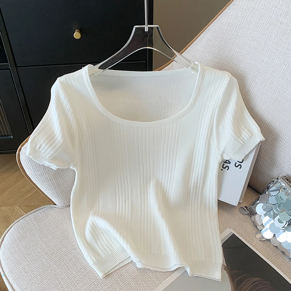 Summer Women's Commute Square Neck Knitwear Short-Sleeve