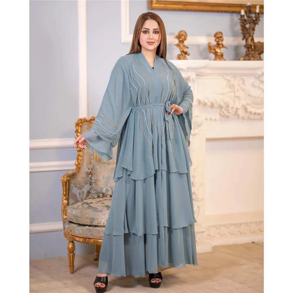 

Женское платье в европейском и американском стиле, шифоновое платье с бриллиантами на Средний Восток, с шарфом на голову, Abaya Robe 9019 #