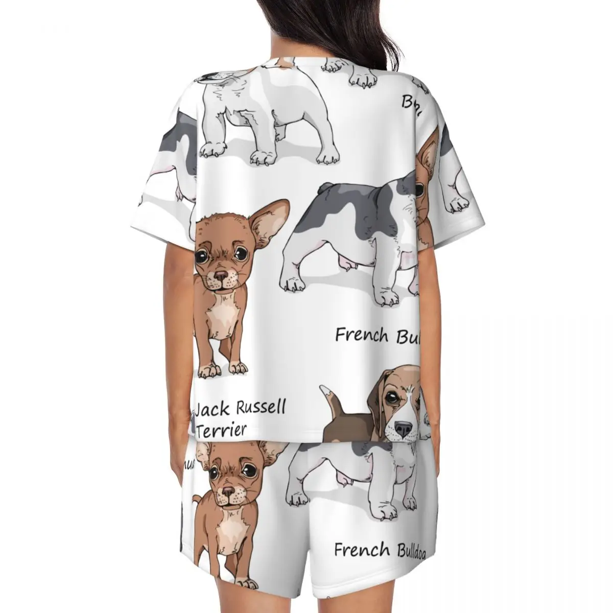 Woman Pajamas Set Cute Dogs French Bulldog Beagle Jack Russell Terrier Chihuahua Pug Summer Short-Sleeved Female Suit Homewear