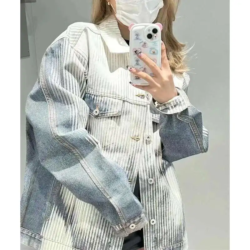 PFNW Niche Striped Gradient Abs Digital Print Short Denim Jacket 2025 Tide Trendy Men's Spring Loose Causal Lapel Coat 28W5518 3