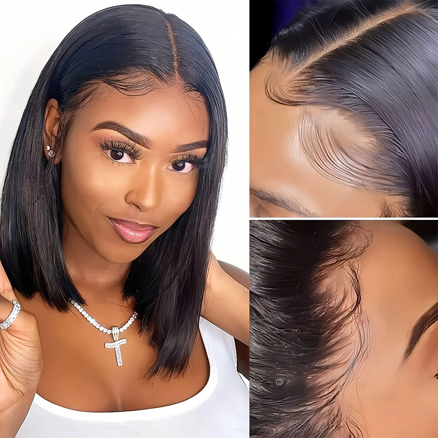 13&times;4&times;1 T part lace human hair wigs for women short straight human hair wigs 10-14inch 150% density bob natural color wig