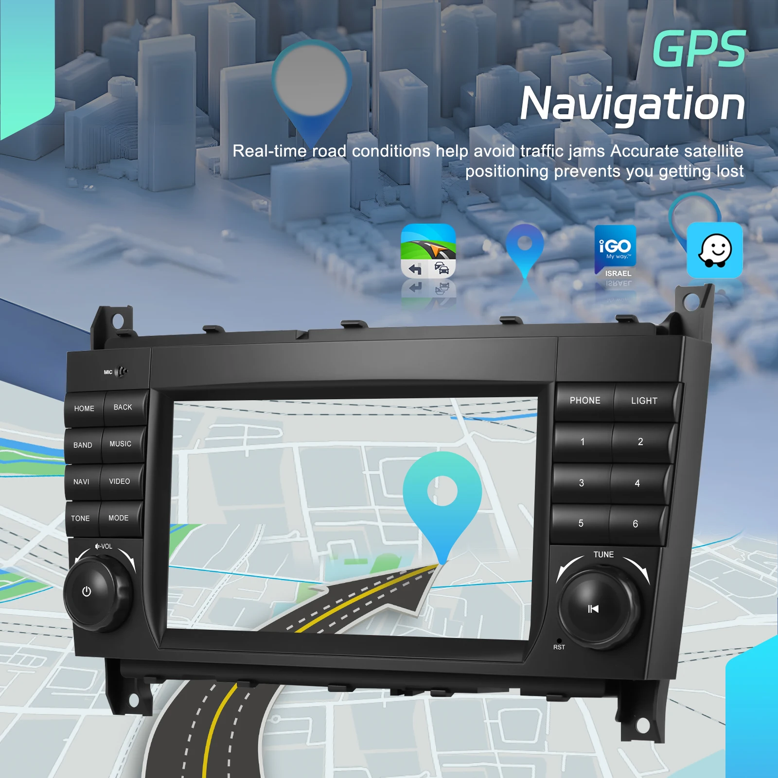 Podofo 7 ''Wireless Carplay para Mercedes Benz Clase C W203 2004-2007/Clase CLC W203 2008-2010, Radio para Auto, Reproductor Multimedia Android, Estéreo para Auto, GPS, Navegador 4