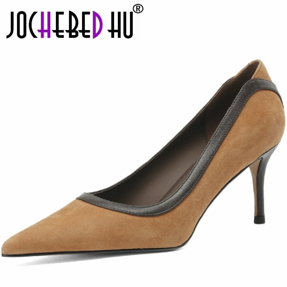 

【JOCHEBED HU】European and American Spring New Genuine Leather Pointed Thin High Heel Women's Shoes with Shallow Mouth Single