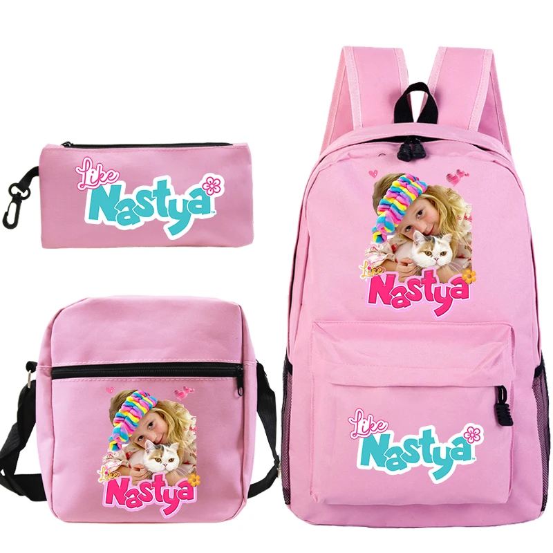 

3D Print Like Nastya Backpack 3pcs Set Large Capacity Children Cute Pink Bookbag Kawaii Girls School Bag Mochila Trend Bagpack