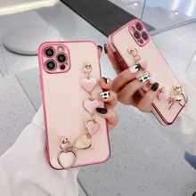 

2022 cover Plating silicone corduroy heart bracelet chain phone case For iPhone 12 Pro Max MiNi 11 Pro MAX X XS XR 7 8 plus SE