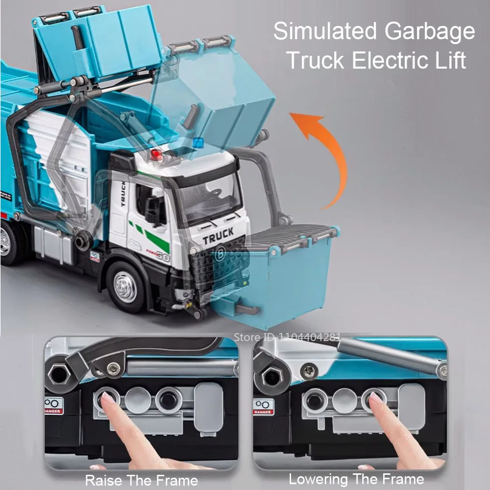 1:18 Electric Diecast Sanitation Vehicle Toy with Lights & Sound - Educational Garbage Truck Toy