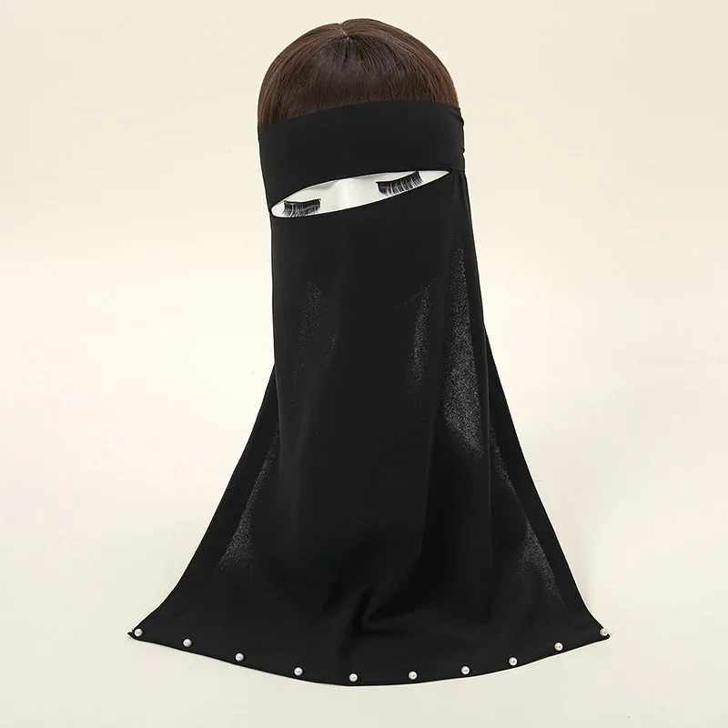 Beading Chiffon Scarf Niqab Pearl Face Muslim Face Cover Hijab Islamic Scarf Women Prayer muslim headwear head scarf hijab headscarf shawl scarf female head wraps
