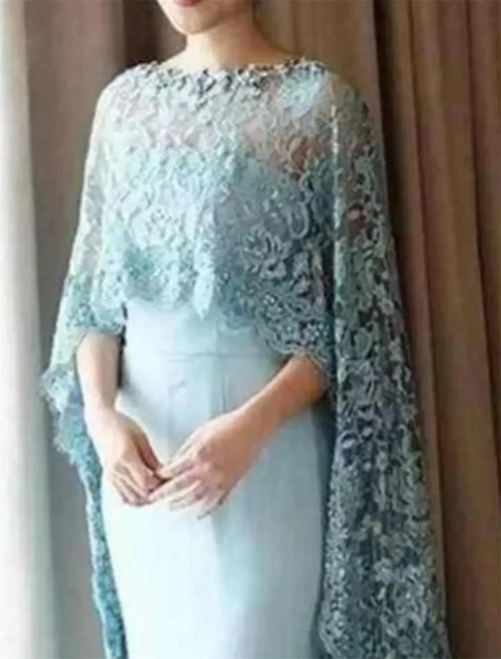 

Mother of the Bride Dress Elegant Jewel Neck Floor Length Chiffon Lace Sleeve Appliques robe de soirée de mariage