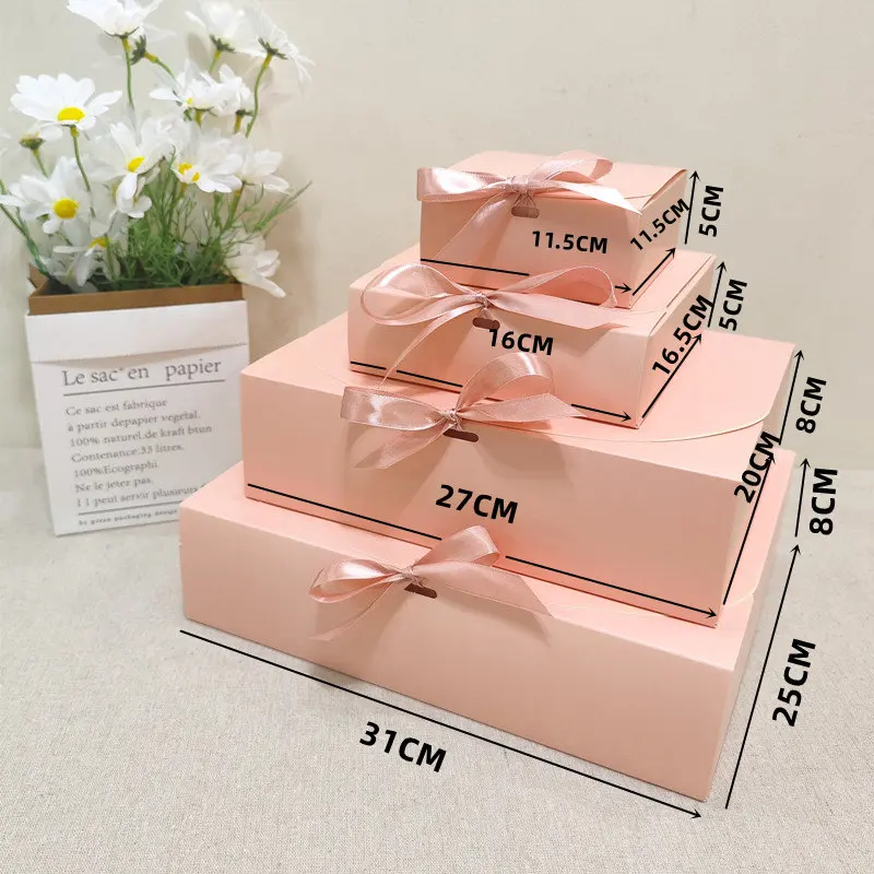 Description Picture 2 of item5Pcs/10Pcs White Pink Blue Gift Box Wedding Birthday Party Favor Clothes Packaging Handmade Biscuit Candy Box Multicolor Ribbon