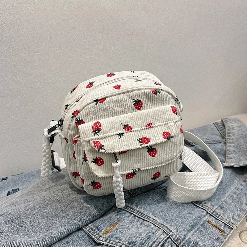 Cute Strawberry Shoulder Bag Casual Zipper Crossbody Bag Tote Handbag for Women Girls Korean Harajuku Messenger Students Bag