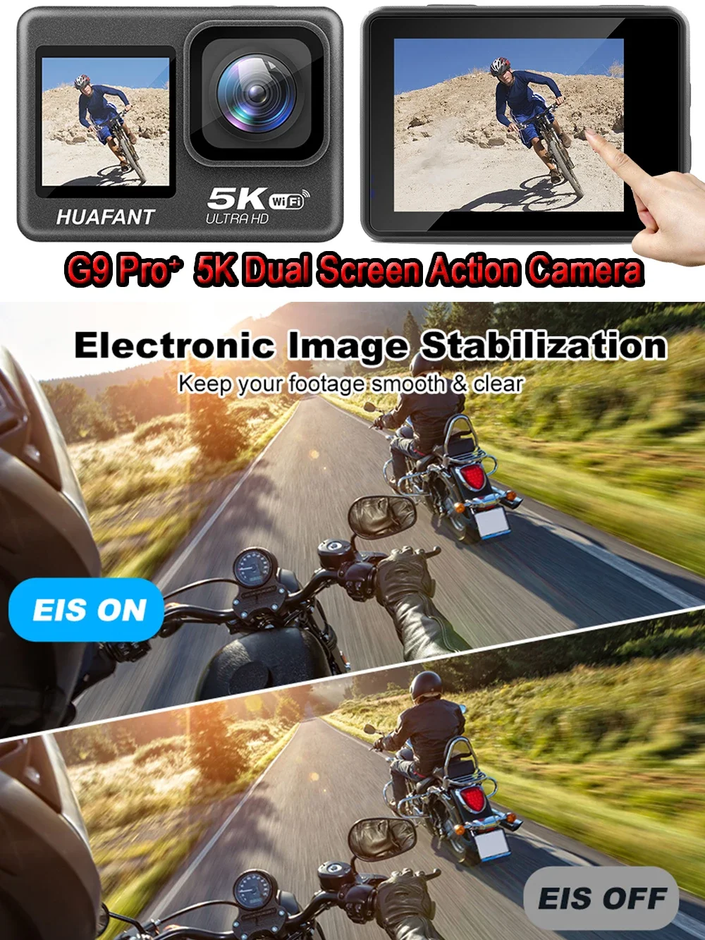 Action Camera 5K30FPS 4K60FPS 48MP 2.0 Touch LCD EIS Dual Screen Wi-Fi 170D DVR Webcam Waterproof 30M 5X Zoom Sports Camera 5