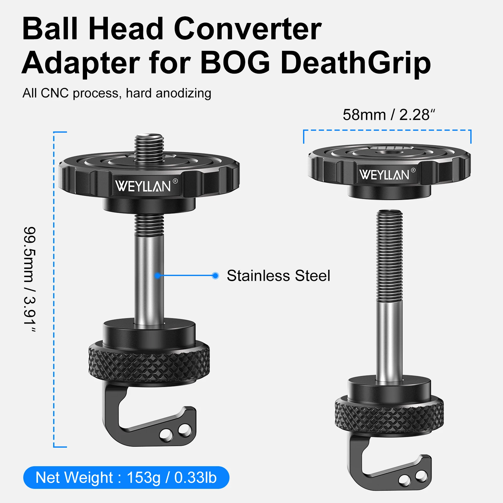 BA5/BQ80 Tripod Adapter Arca Plate COMBO for BOG DeathGrip - 3/8" Converter w Gr