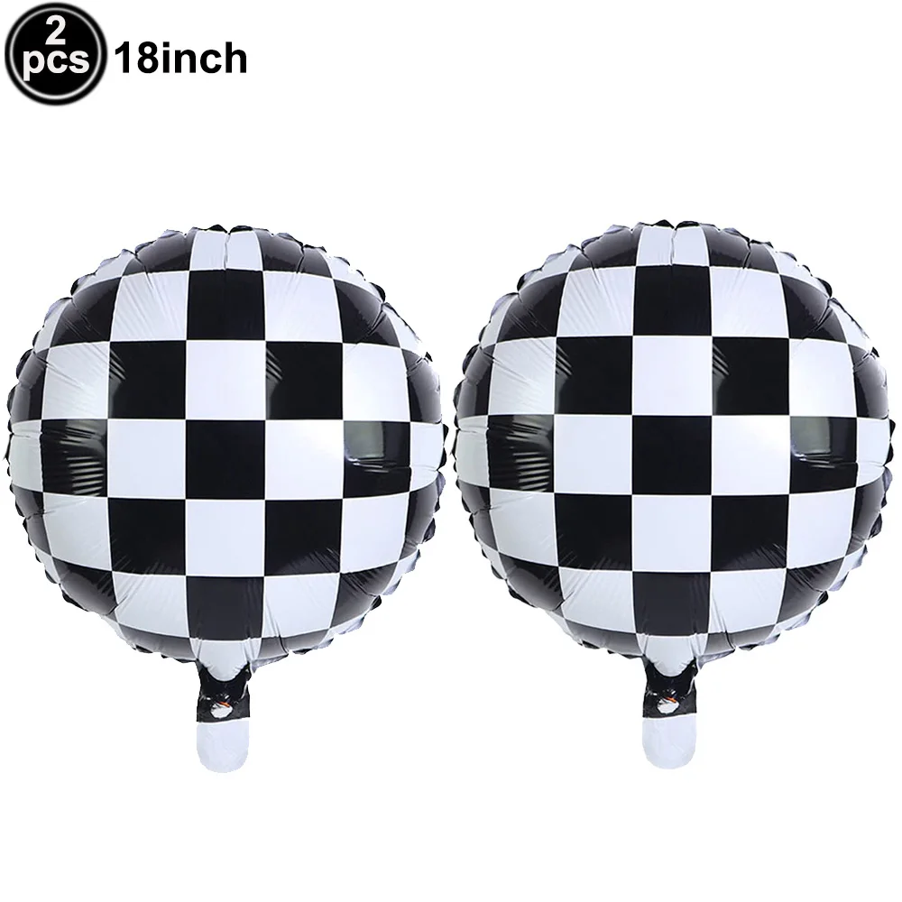 Race-Themed Birthday Party Decoration Set - Balloons, Traffic Cones, Checkered Flags, and Racing Wheel Foil Balloon