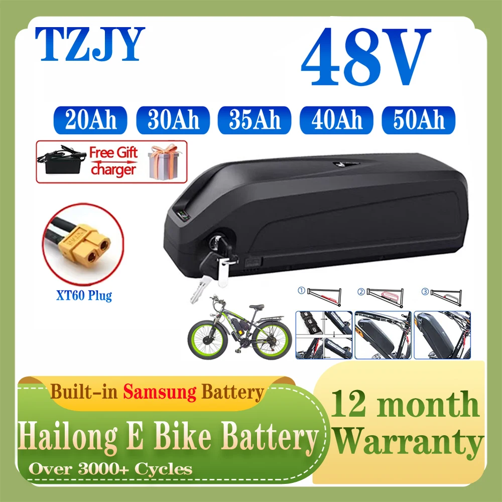 

TZJY Electric Bike Battery Hailong Brand Cells Pack 48V 50Ah 40AH 30AH 20AH 750W 1000W 2500W Powerful Bicycle Lithium Battery