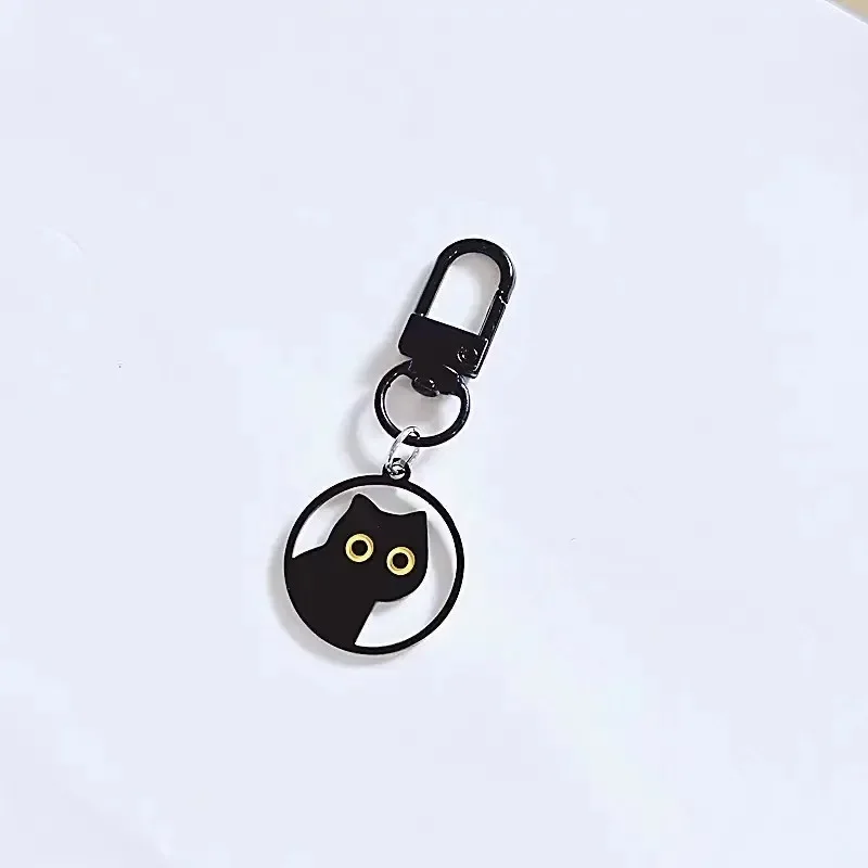 Słodki kociak brelok ze stali tytanowej Kpop śmieszne czarne oświetlenie kot klucz wisiorek plecak kluczyk do samochodu dekoracji biżuteria wisząca