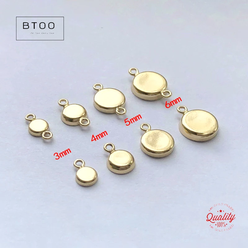 Real 14K Gold Filled 4/5/6mm Bezel Cup Connector Charm For Jewelry Making Supplies Bracelet Charm Earring Charm Necklace Charm
