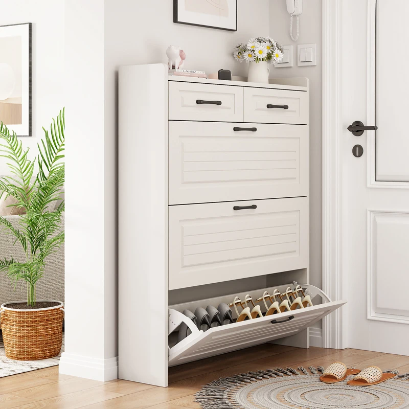 Wooden Shoes Rack Cabinet White Height 128.1cm Shoe Storage Organizer Shoes Cabinet For Entryway Narrow