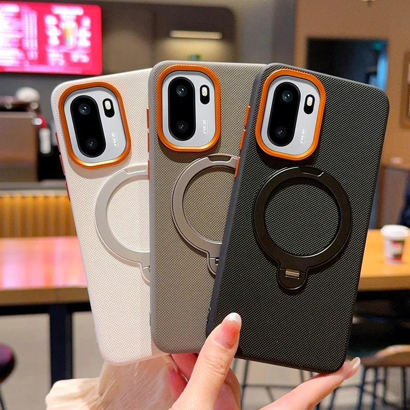 Luxury Magnetic PU Leather Phone Case with Rotatable Ring Stand and Anti-Fall Protection