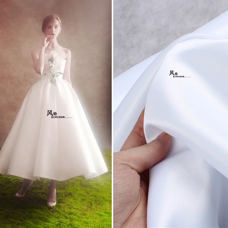 3Meters White Dress Wedding Dress Tribute Satin Fabric Thick and Stylish High-end Mercerated Satin Design Fabric