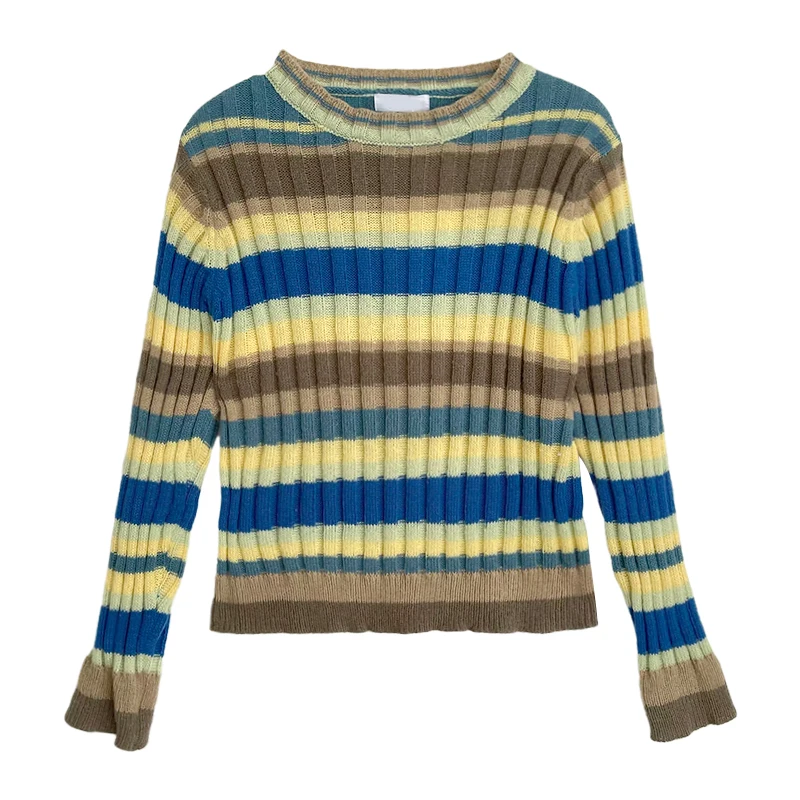 

Spring Comfort Colorful Stripes Lazy Wind Slim Fit Thin Knit Sweater