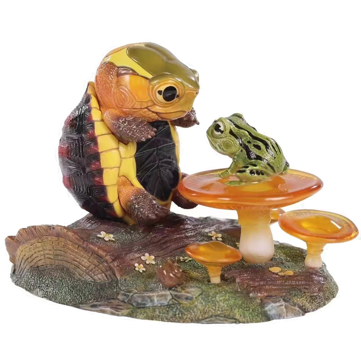 

Cuora Flavomarginata Model Cute Yellow-margined Box Turtle with Frog Animal Figure Desktop Ornaments Adult Children Toys Gift