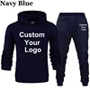 Custom Your Logo Hoodies Pants 2Pcs/Sets Sweatshirt Sweatpants Male Gyms Fitness Tops Trousers Joggers Sportswear Tracksuits 3