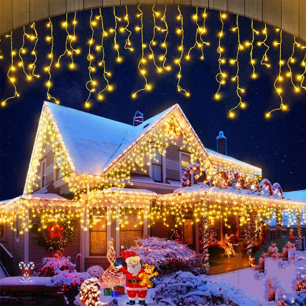 thumbnail image 1 of Decoraciones navideñas para el hogar, cortina LED para exteriores, guirnalda de luces de carámbanos, guirnalda de calle para la casa, decoración de invierno de 4 a 80 m para Año Nuevo, 1 of 5