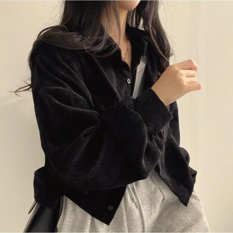 Shirt Jacket Cropped Women Long Sleeve Jackets Oversized Harajuku Korean Fashion Female Loose Vintage Streetwear Cool Chic Coat