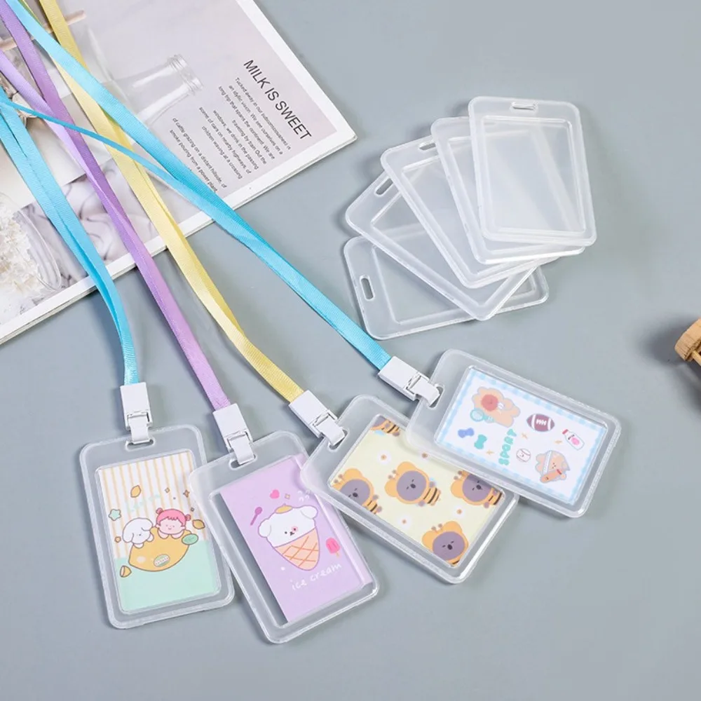 Transparent Card Cover Business Bus Bank Credit Cards Holder Waterproof Id Card Sleeve Plastic Name Card Cover Can Hang Rope