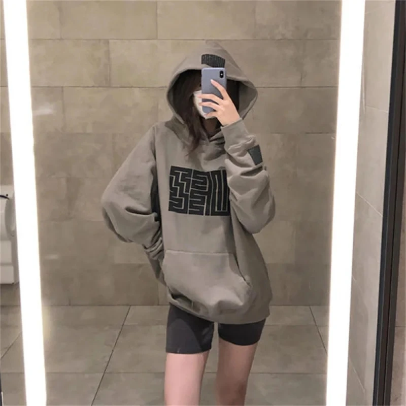 

Letter Print Hat Women's Classic Winter Autumn Loose Hat Shirt Dirty Street Sweatshirt Millennium Hot Clothes Oversized Pull