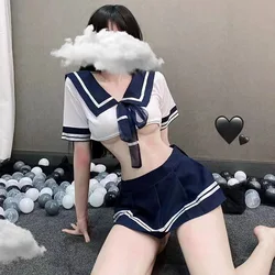 Cute Cosplay Lingerie School Uniform Costume with Mini Skirt and Blouse Set - One Size (Blue)